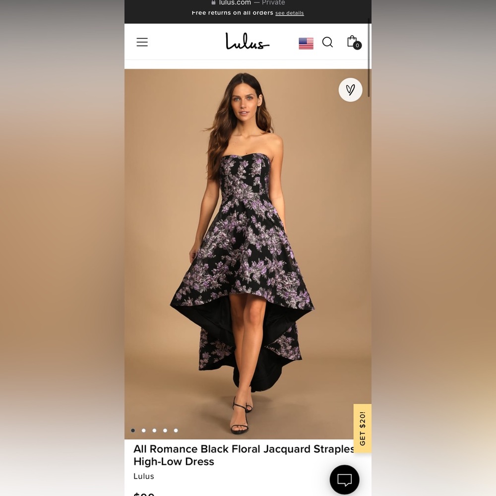 Lulu’s All Romance Black Floral Jacquard Strapless High-Low Dress
